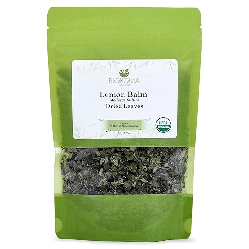Bálsamo de limón Biokoma puro y orgánico (Melissae folium) Hojas secas 50g (1.76oz) en bolsa resellable a prueba de humedad