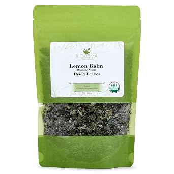 Biokoma Organic Lemon Balm Dried Leaves 50g 1.76oz Melissa Officinalis Loose Herb Calming Relaxing Sleep Digestive Support USDA Organic Herbal Tea Resealable Pouch Pure No Preservatives No GMO Kosher