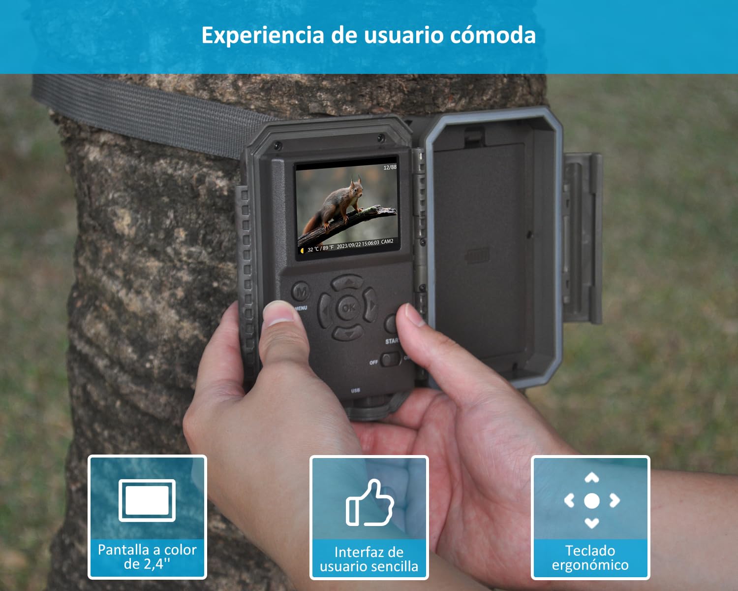 GardePro E5S Câmaras de Caça 64MP 1296P H.264 Vidéo, Camara Fototrampeo con Alcance de Visión Nocturna de 30m y 0,1s Tiempo de Activación, LED IR de 940nm