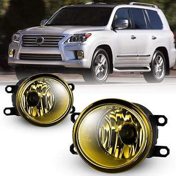Fog Lights for Toyota Corolla 09-16/ Camry 07-14 with Bulbs H11 12V 55W | Fog Light Assembly Replacement for Highlander 08-11/ LX570 08-13/ RX350 08-13/ RAV4 06-12 - 1 Pair Yellow Glass Lens