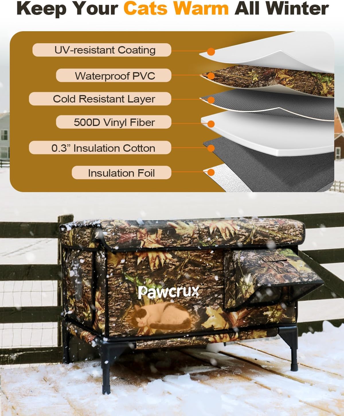 Cat House for Outdoor/Indoor, Waterproof & Elevated & Insulated Feral Cat House, Weatherproof Cat Shelter Kitty Bed