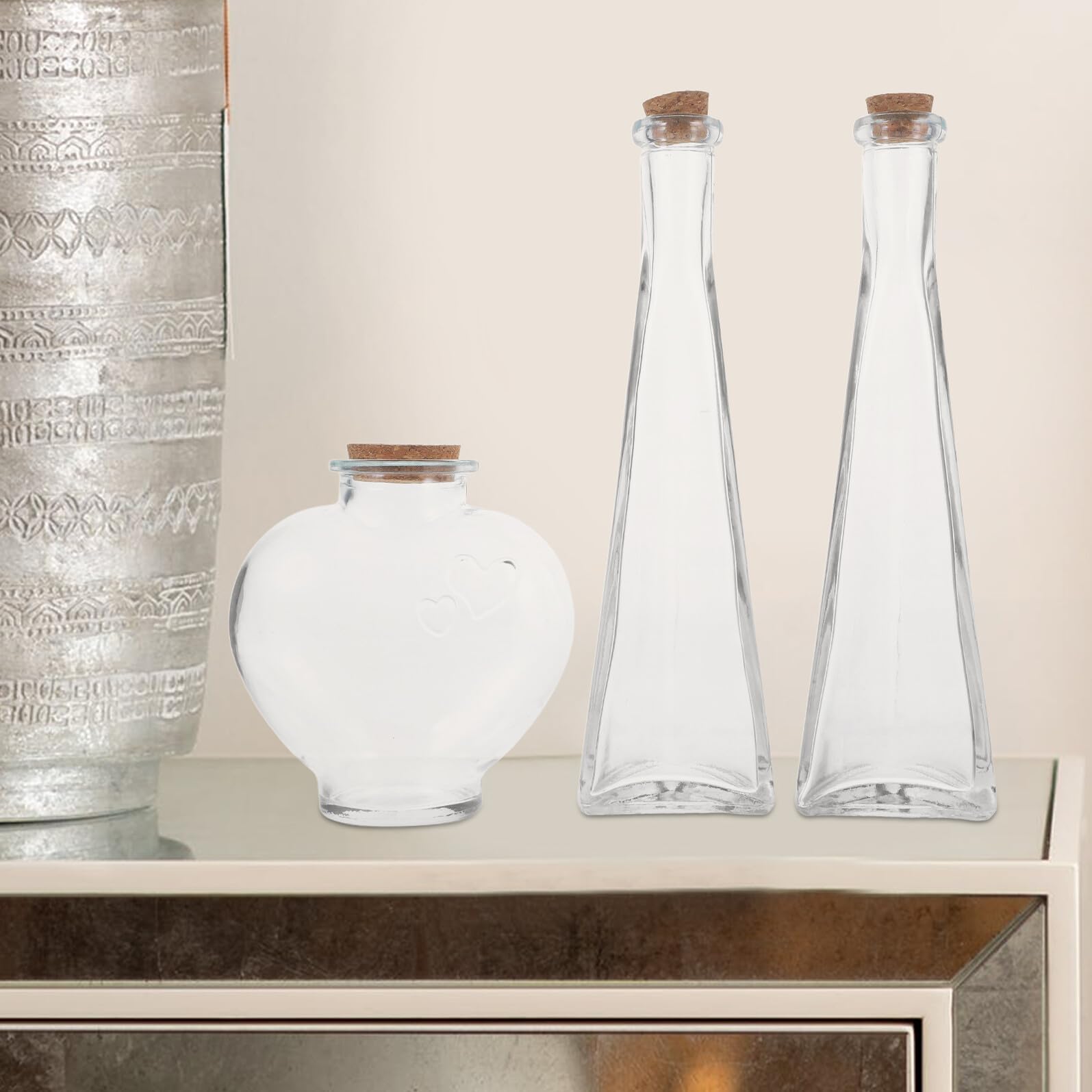 MAGICLULU Set 3 Bottiglie di Vetro a Forma di Cuore per Cerimonia di Sabbia Anniversario Matrimonio Barattoli Decorativi Artigianali