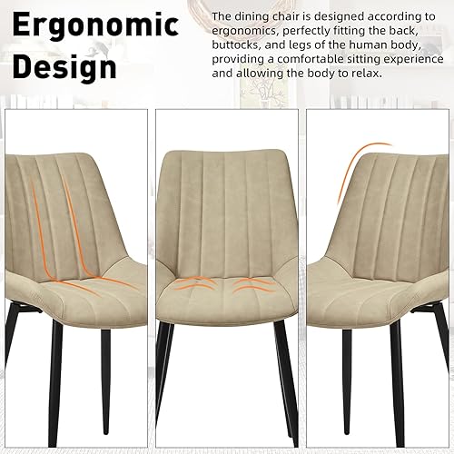 Miniatura 8 de Juego de 4 sillas de comedor, diseño lineal moderno de piel sintética con patas de metal, silla de 16.9 pulgadas de ancho de asiento para cocina,