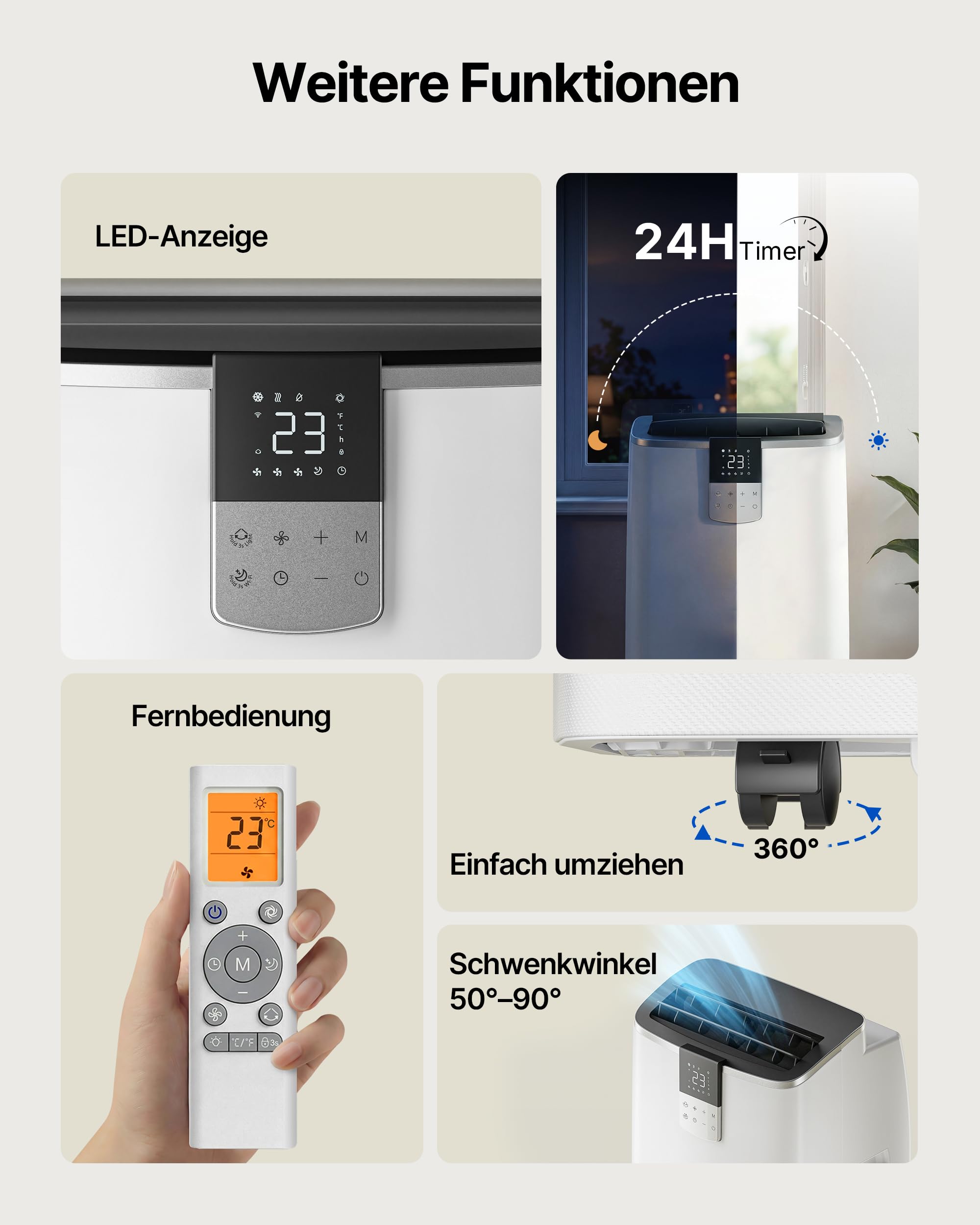Mobile Klimaanlage 12000BTU mit Abluftschlauch | 4-in-1 Mobiles Klimagerät mit Fensterabdichtung | APP-Steuerung + Fernbedienung | Leiser Betrieb | 24h-Timer