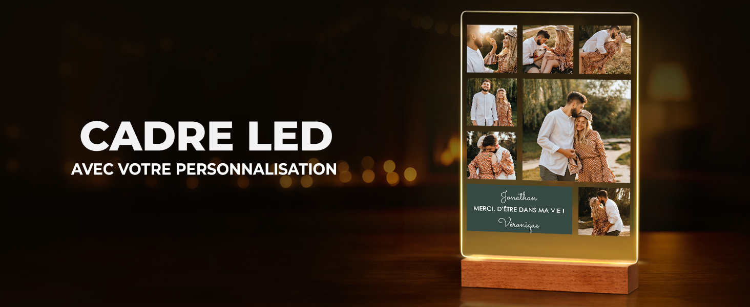 Collienght Veilleuse en acrylique avec photo personnalisée en forme de cœur avec base et nom personnalisé pour la Saint-Valentin, un anniversaire de mariage - Cadeau pour couple de jeunes mariés