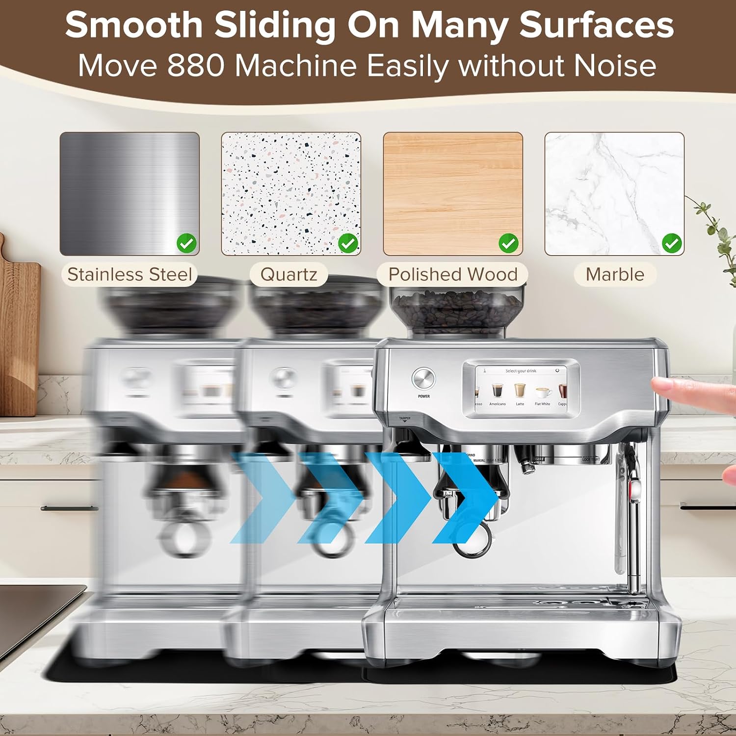 Sliding Mat for Breville Espresso Machine 880, Dual-Sided Design, Anti-Slip Glide Mat with Hanging Strap, Easy to Clean, Sturdy Pad for Breville Espresso Machine Accessories, Protects Countertop