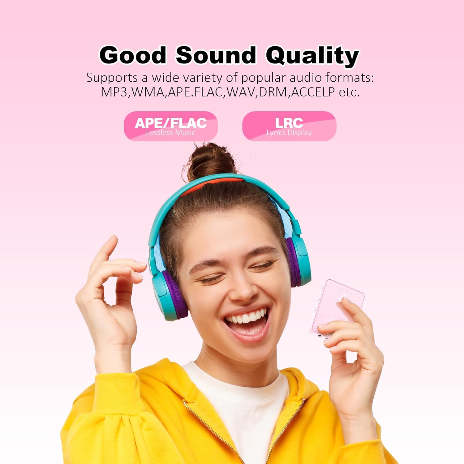 MP3 Music Player with Bluetooth, 32GB Storage, Full Touch Screen, Built-in Speaker, FM Radio & Voice Recorder, MicroSD Slot (Expandable to 128GB) – Includes Earphones, Ideal for Kids & Sports-Pink