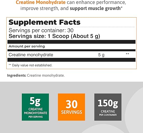 Vista 2 de Monohidrato de creatina en polvo 0.18 oz – 30 porciones – Sin sabor, fácil de mezclar – 5.29 oz por recipiente de polvo micronizado puro
