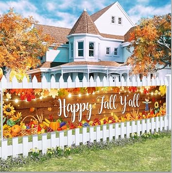 AIBIIN Happy Fall Decorations Banner Happy Fall Yall Yard Banner Happy Thanksgiving Autumn Fall Harvest Decorations Yard Sign Fall Pumpkin Thanksgiving Day Autumn Party Decorations for Indoor Outdoor