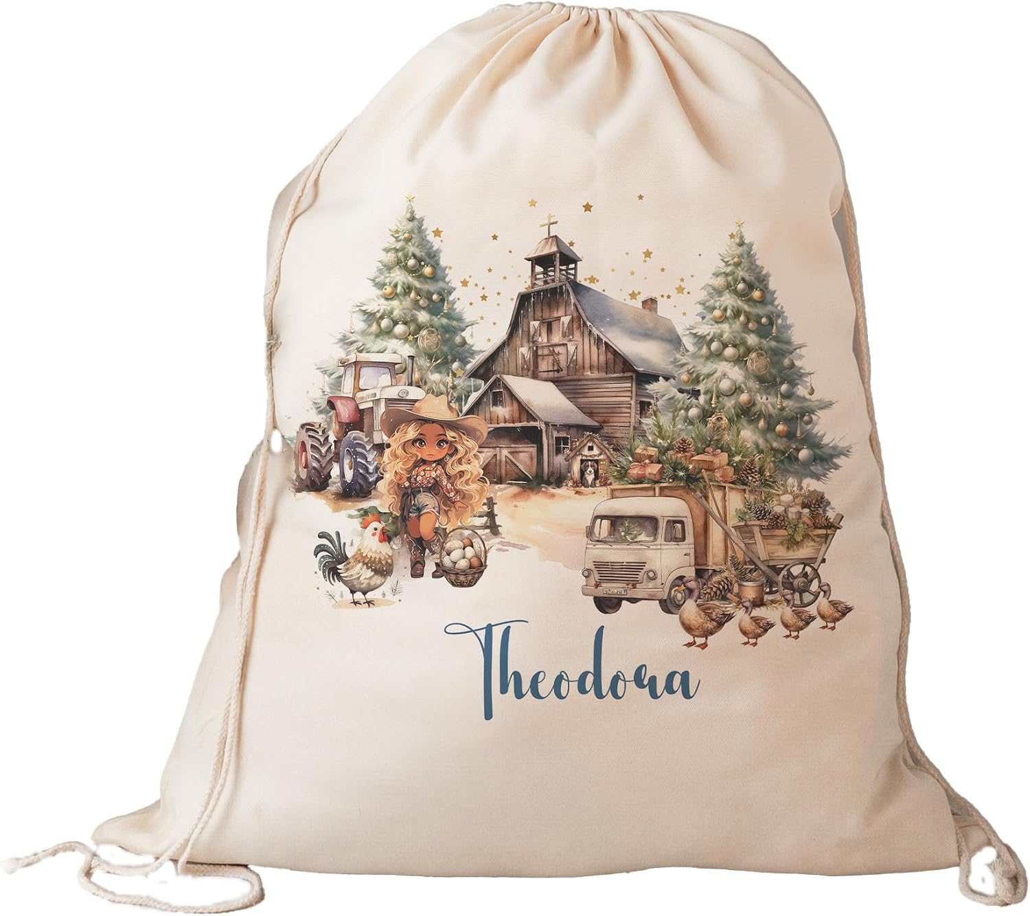 Personalised Santa Sack, Country Christmas, Our Largest Size, 60cm x 70cm, Country Cowgirl, X-Large