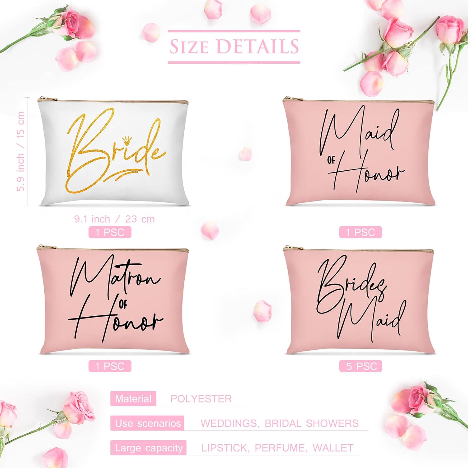 8 Pcs Bridesmaid Makeup Bag Matron of Honor Gifts Bridal Bag for Bridal Wedding Party Gift(Lovely Pattern) - Image 2