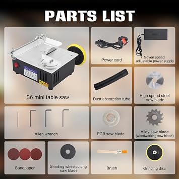 Mini Multi Functional Table Saw, 96W MiniTable Saw Height & Speed & Angle Adjustable, Portable Mini Desktop Saw for Wood Cutting, 7 Speed Small Table Saw for Wood Plastic Acrylic Cutting