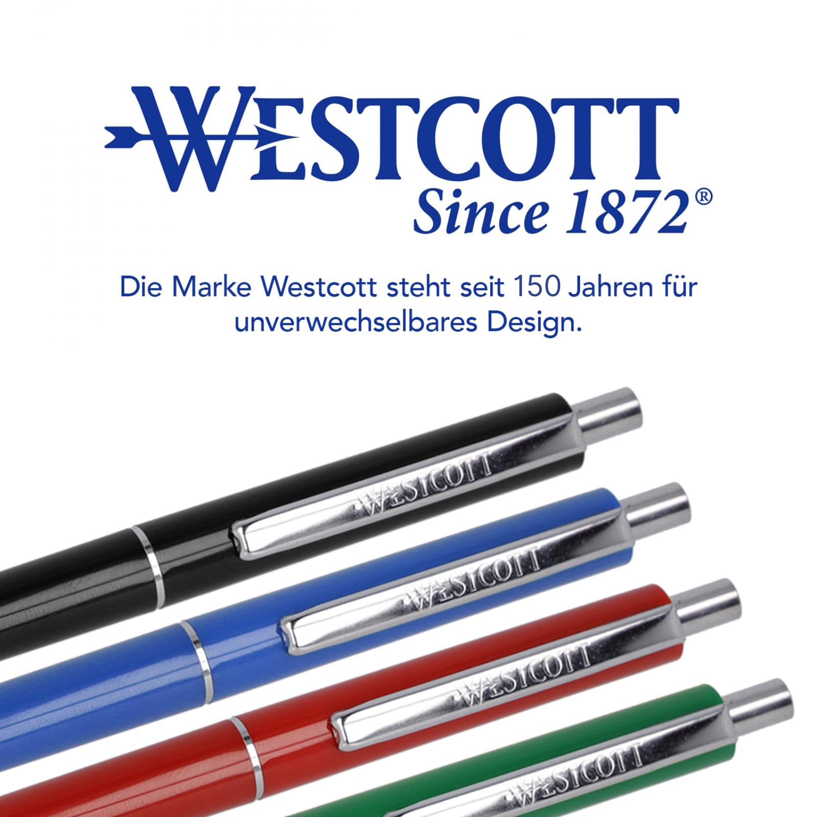 Westcott Kugelschreiber ALLTIME Mix 50 Stück (20er-Pack) | Großpackung Druckkugelschreiber mit blauer Tinte | Strichstärke M, X20 | Dokumentenecht ISO 12757-2 | Stabiler Metallclip | E-737487 00