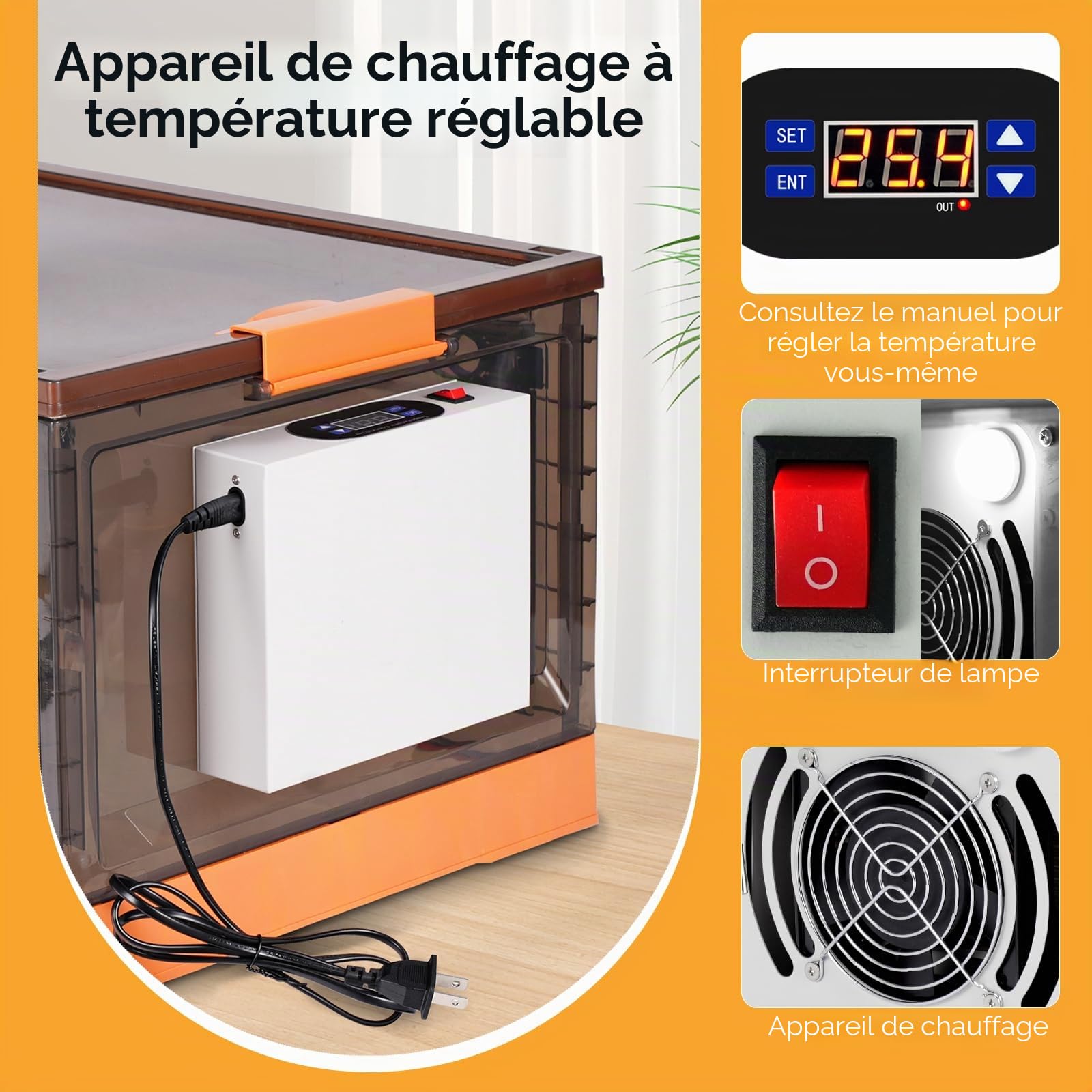 Kit de Boîte D'Élevage de Poussins Pliable, Couveuse Chauffage pour Poulailler avec Mangeoire et Abreuvoir Automatique, pour Les Canetons, Chatons, Chiots, Lapins et Hamsters