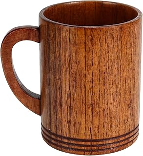 Wooden Beer Mugs, Handmade Wooden Coffee Mug Wood Outdoor Cups with Handle for Beer/Coffee/Milk (1Pack)