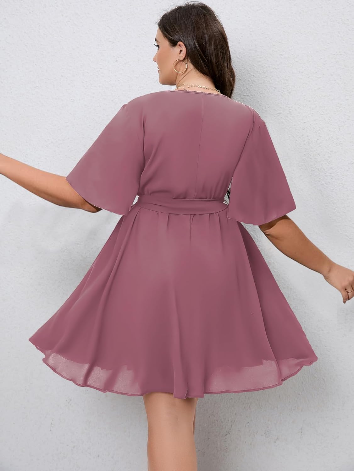 SCOMCHIC Women's Plus Size Summer Dresses Short Sleeve Wrap V Neck A Line Skater Mini Short Dress XL-4XL - Image 6