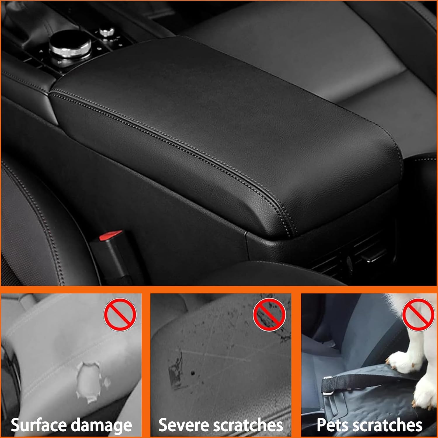 Center Console Armrest Cover for Infiniti FX35 2009 2010 2011 2012,Car Middle Console Lid Cover Pad Protector,Anti-Scratch,Interior Car Accessories,Black+Red line