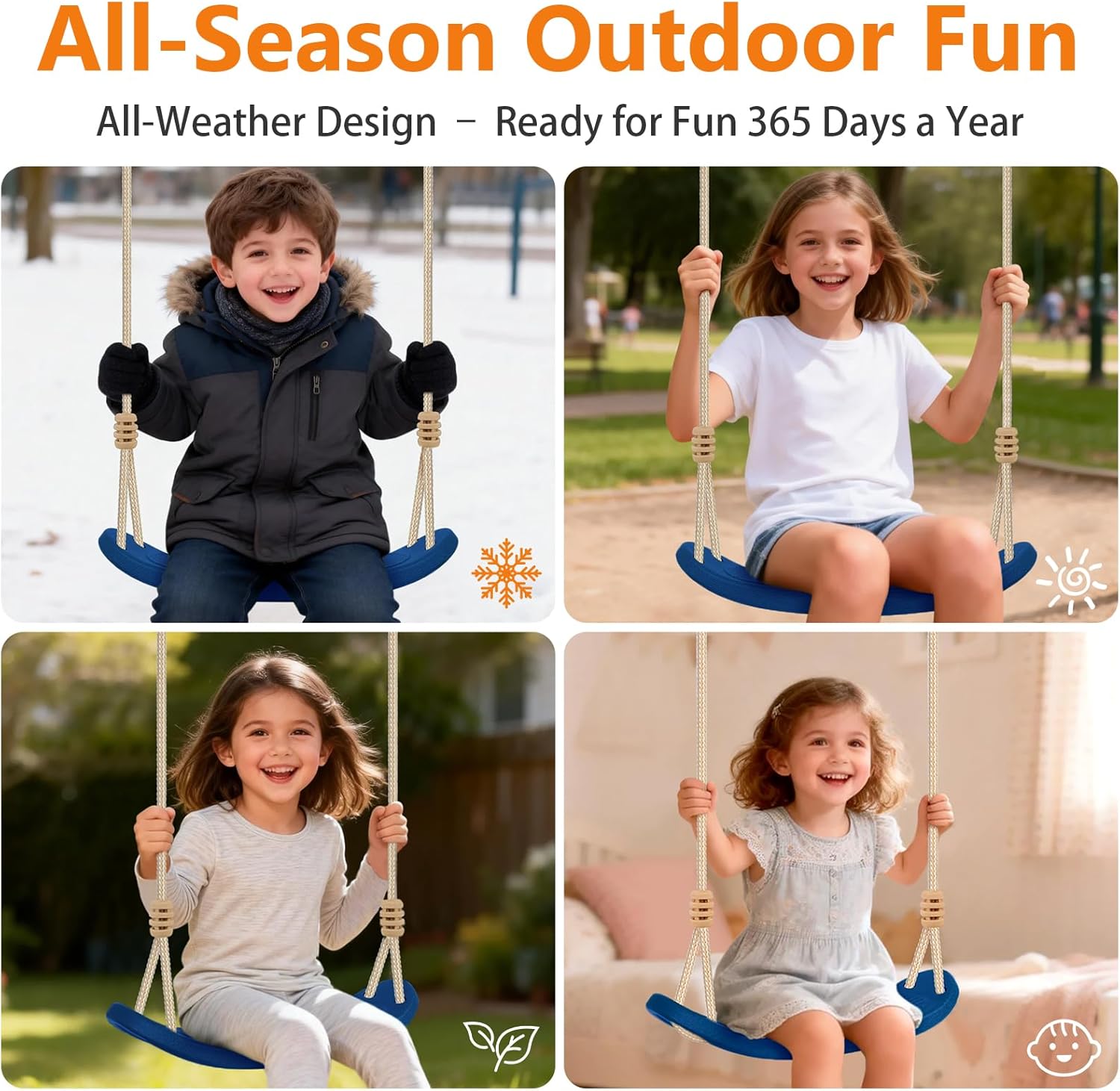 Kids Tree Swings for Trees, Heavy Duty Ergonomic Contoured Swing Seat for Kids Indoor & Outdoor Backyard, 264 lbs Capacity, Blue