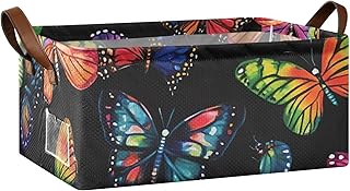 Canasta de almacenamiento de ropa con marco de metal, plegable, 16.9 x 11.4 x 7.7 pulgadas, color negro