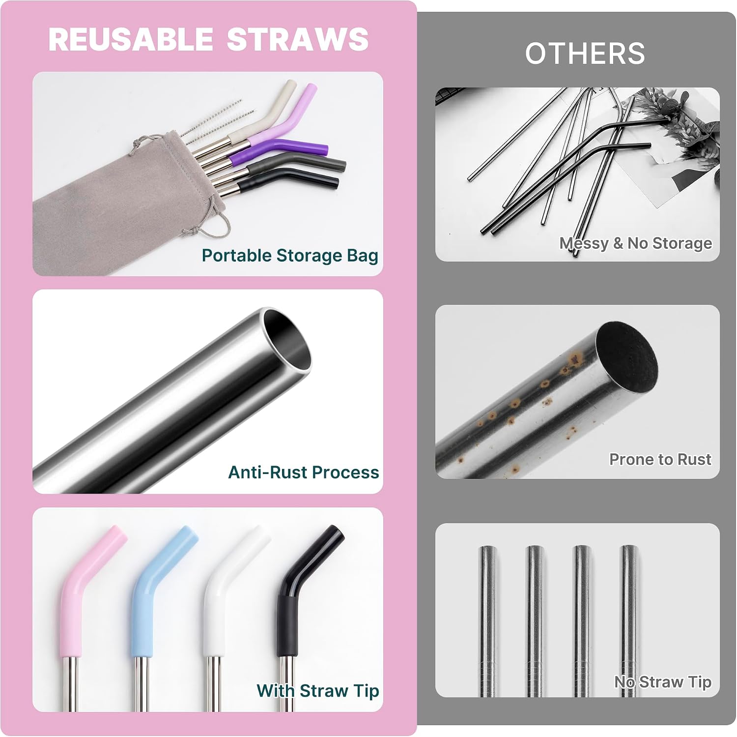 6.7" Short Metal Straw-Reusable Stainless Steel Drink Straws with Silicone Tips and Brush, Fit for 6 7 10 12 oz Small Cups (Colors 2)