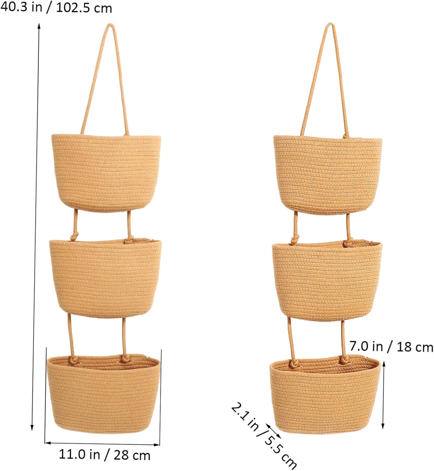 Mikinona 3-Tier Hanging Basket Wall Organizer Woven Over Door Storage Basket for Fruits and Vegetables Heavy-Duty for Home and Kitchen Use