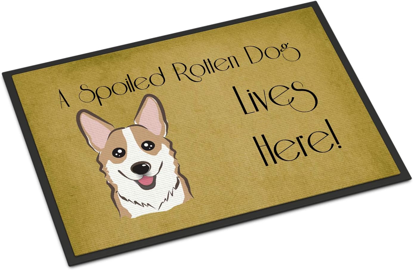 Caroline's Treasures BB1501MAT Sable Corgi Spoiled Dog Lives Here Doormat 18x27 Front Door Mat Indoor Outdoor Rugs for Entryway, Non Slip Washable Low Pile, 18H X 27W