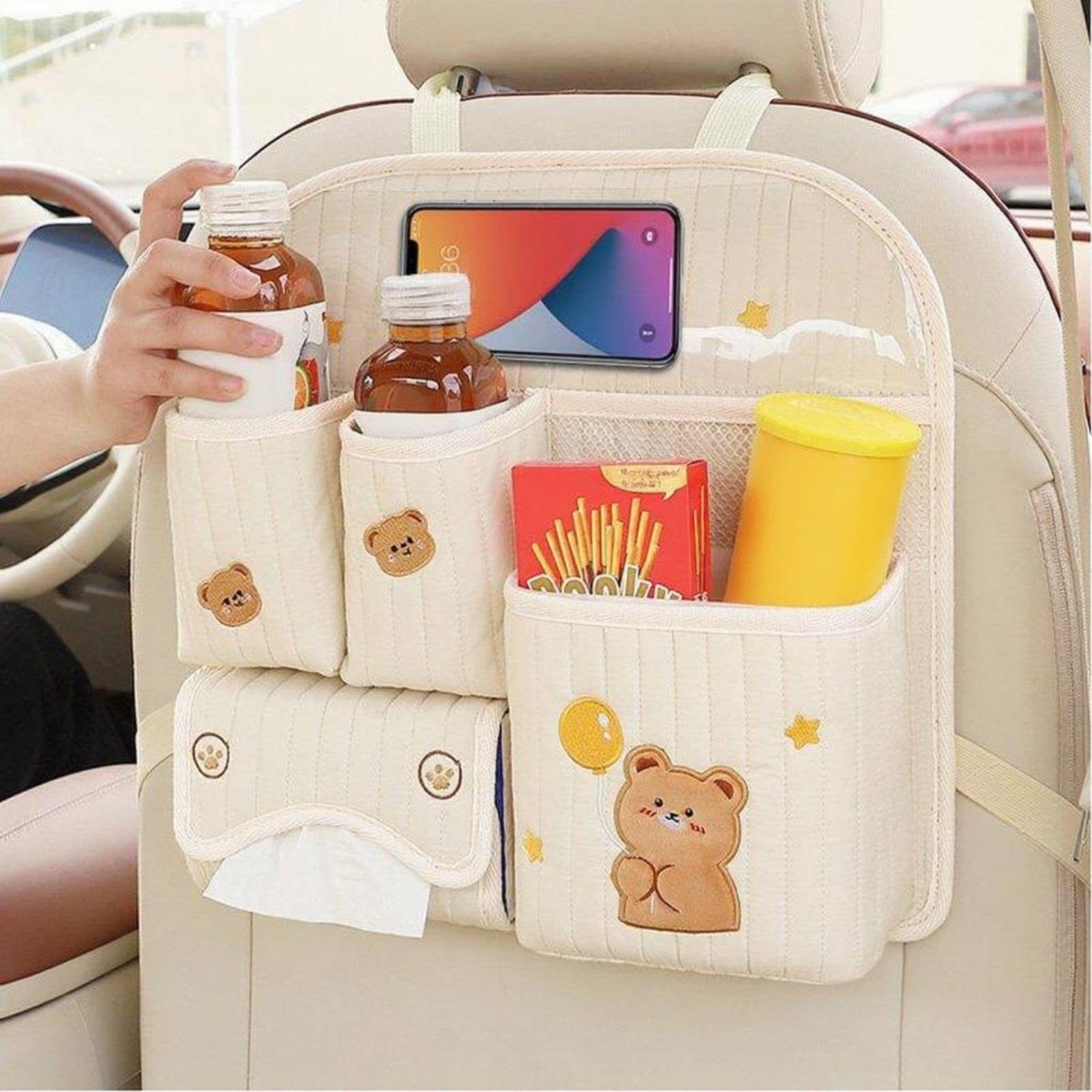 Vehicle Seat Rear Organizer, Multipurpose Storage Bag, Easy Installation, Keeps Car Interior Tidy Balloon Bear Upgraded-image-37