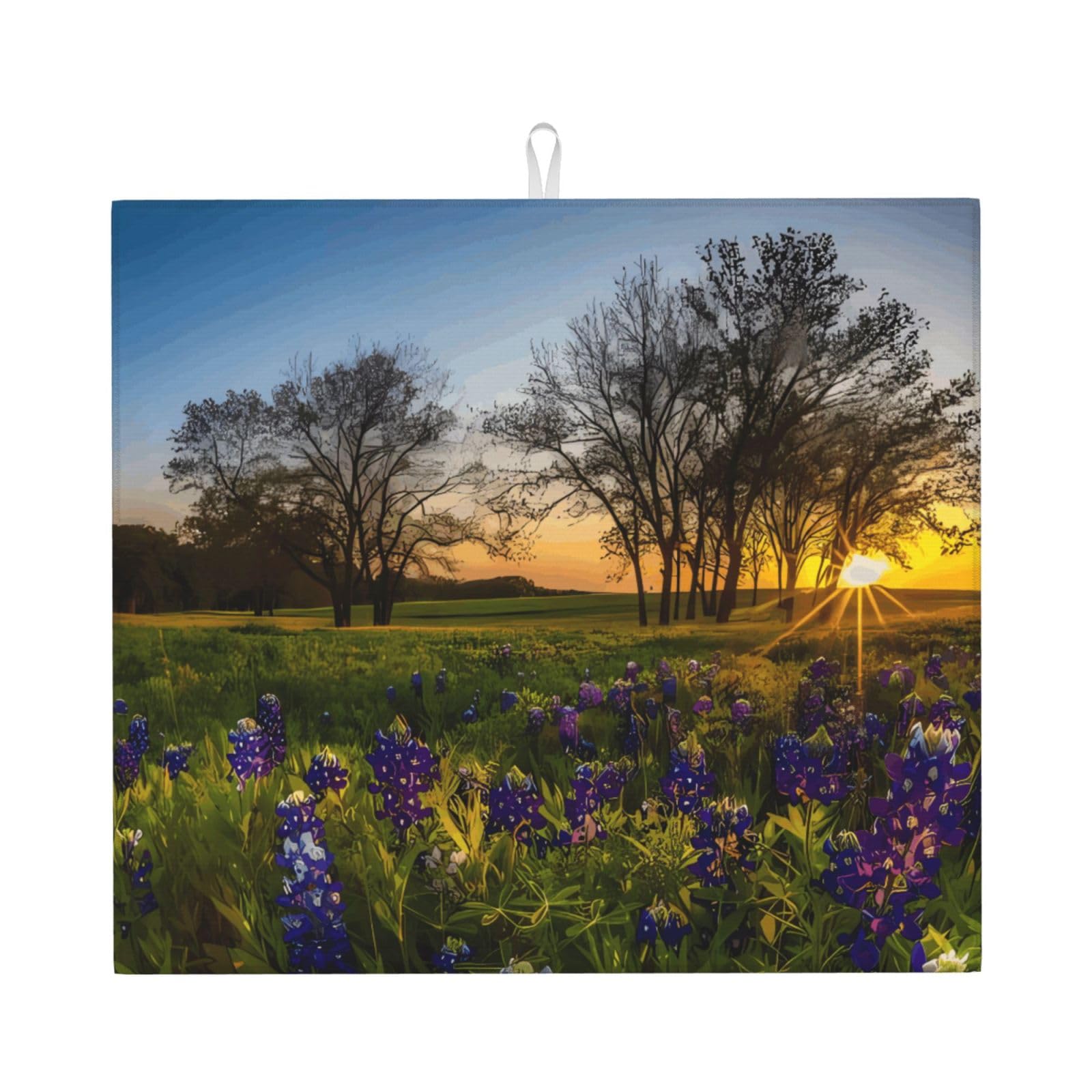 Yyhhaofa Black Lavender Meadow At Sunset Spring Prints Kitchen Drying Mat – Absorbent Dish Throw For Countertops, Non-Slip Quick-Dry Layer With Stylish Prints