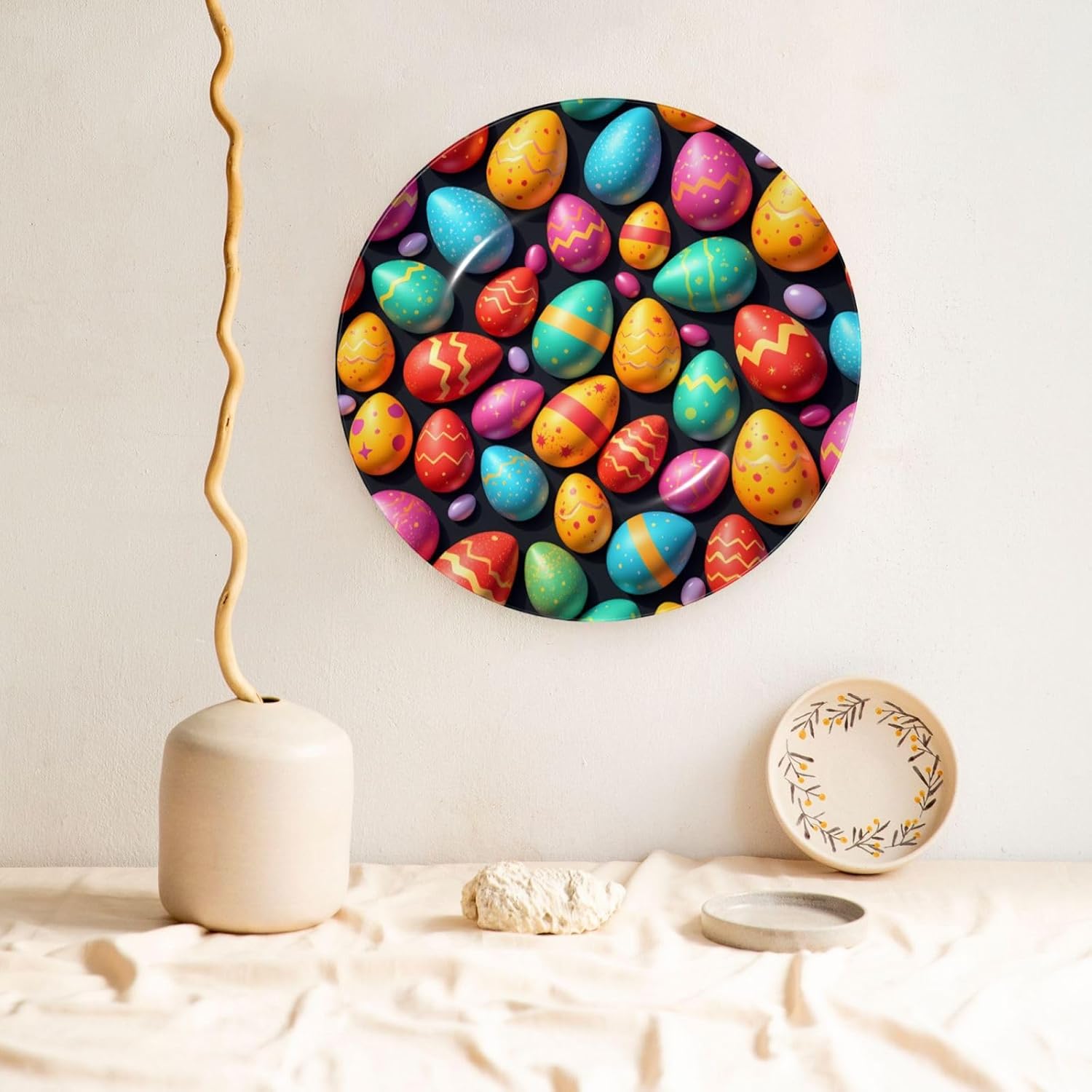 Easter Party Style Ceramic Plate Display Decorative Plate With Stand Wall Hanging Plate For Home Decor 10 Inch