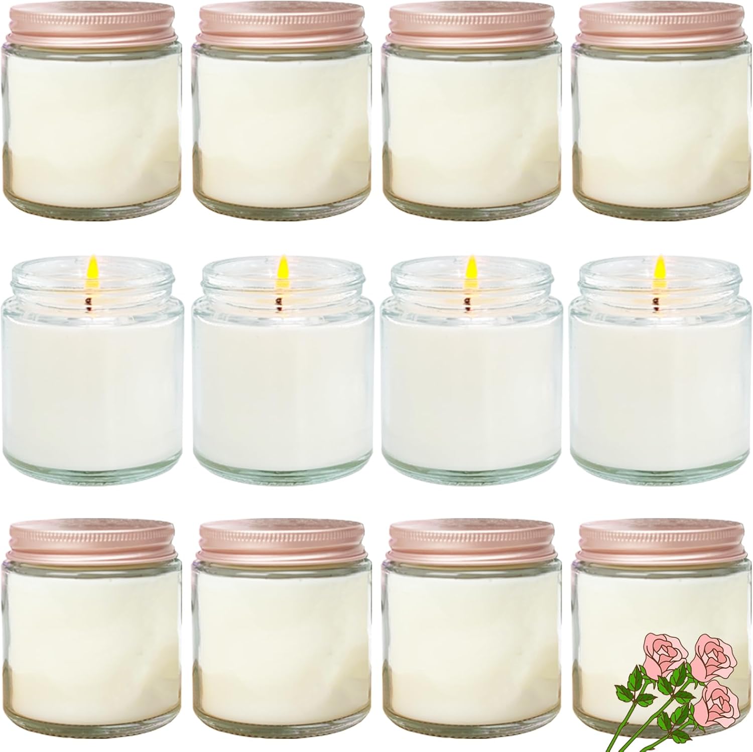 12 Pcs 4 Oz Mini White Soy Candles,Rose Scented Candles Set,Bulk Aromatherapy Candle,Great Stress Relieving Scented Candle for Girls as a Gift for Birthdays, Weddings and More!