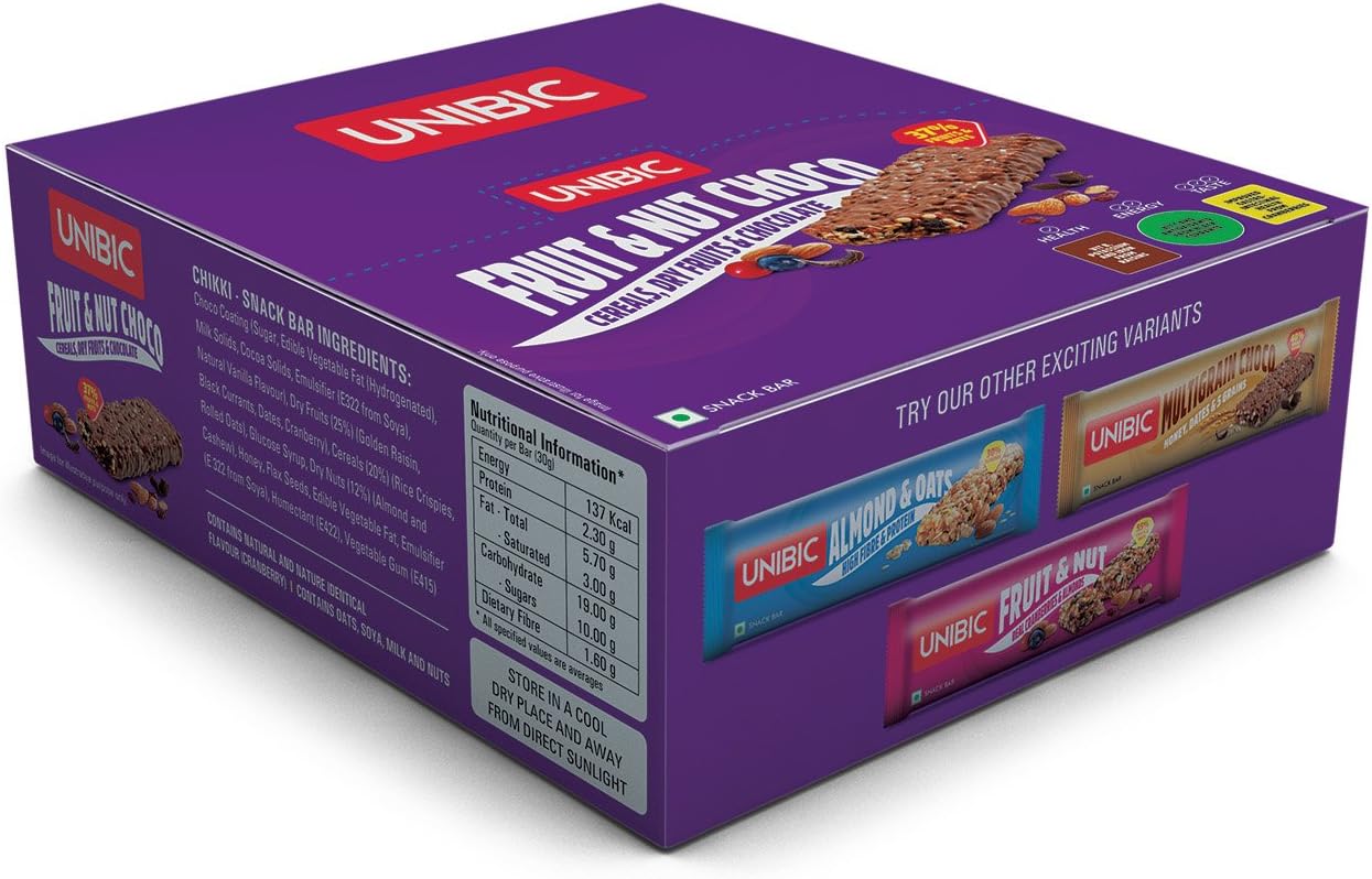Unibic Snack Bar Fruit and Nut Chocolate Pack of 12, 360 Grams