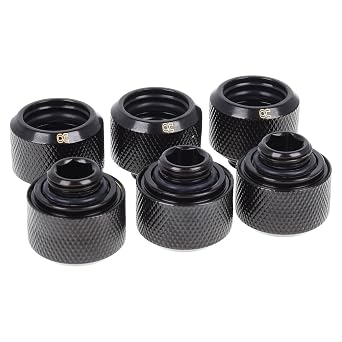 Alphacool Eiszapfen G1/4" HardTube Compression Fitting for Plexi Acrylic / Brass Hard Tubes, 16mm OD, Deep Black, 6-Pack