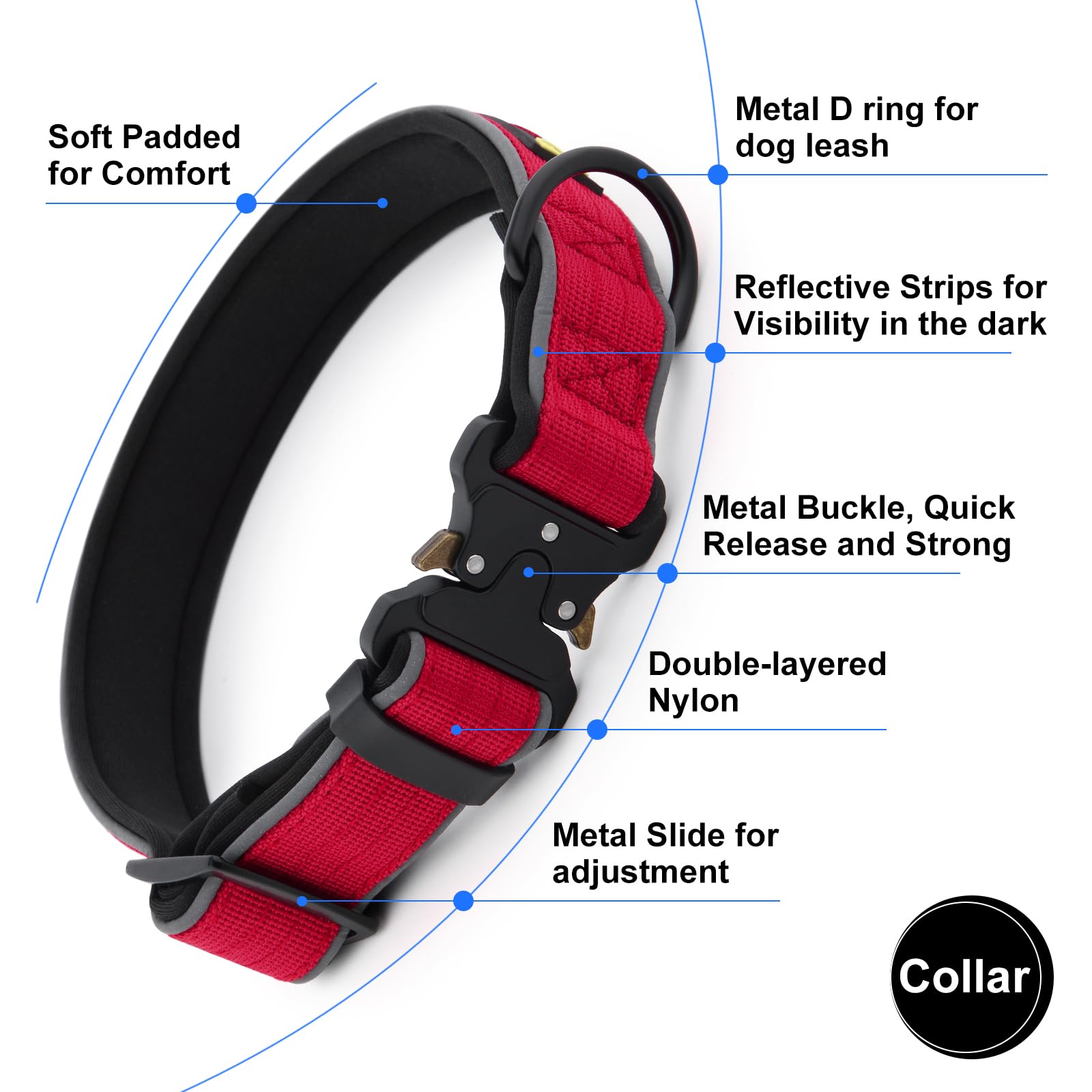 Plutus Pet Tactical Dog Collar, Reflective, Adjustable Heavy Duty Dog Collar, Soft Padded and Comfortable - Image 3