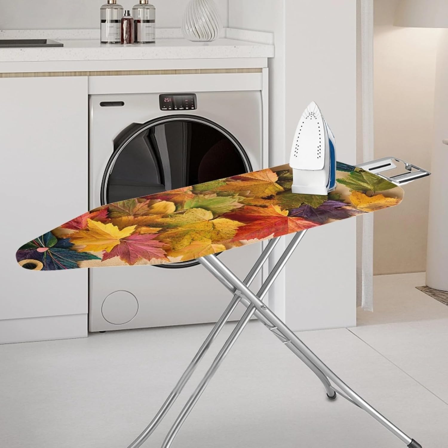 Ironing Board Cover 14x48 Maple Leaf Colorful Iron Board Cover with Padding Heat Reflective,Scorch Resistant Thick Padding,Snug Fit Non-Slip Nose Pocket Fastener Straps Elastic Edges