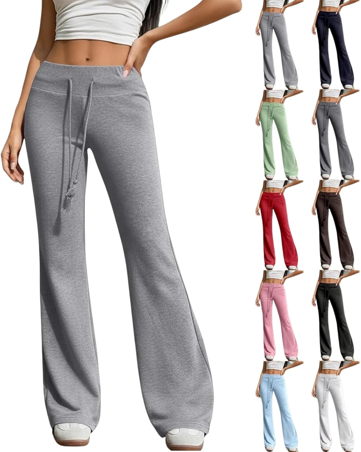 Flared Leggings for Women Drawstring High Waist Wide Leg Sweatpants Baggy Casual Stretchy Y2k Soft Yoga Trousers