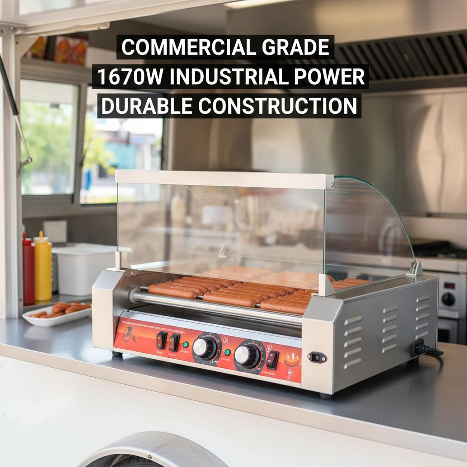  11-Roller Hot Dog Cooker Machine 1670W | 30 Hot Dogs Capacity, Stainless Steel Hot Dog Roller Grill, Non-Stick Machine for Party Home Event Food Stall Commercial Use thumbnail