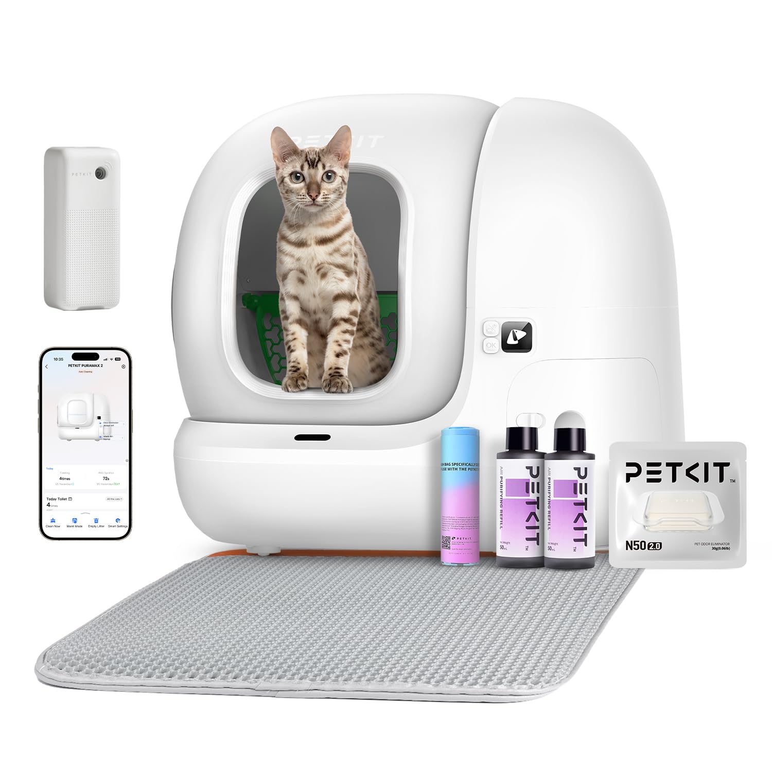PETKIT PuraMax 2 Odour Free Self Cleaning Cat Litter Tray, Anti-Leakage White