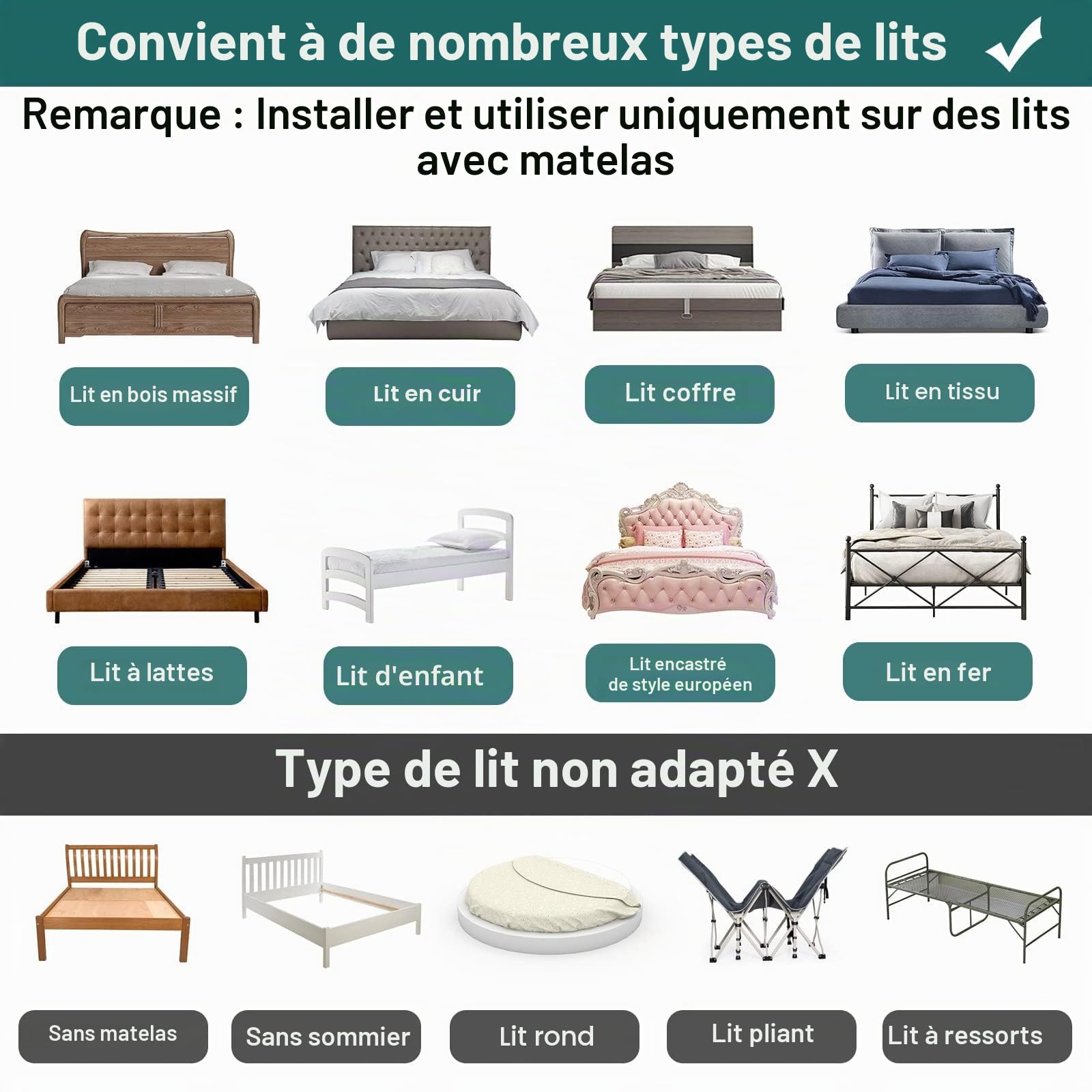 LZQ - Barrière de lit pour enfant - 50 cm - Protection contre les chutes - Réglable en hauteur - Barrière de lit pour lits d’enfants, lits d’adultes et toutes les matelas sur lits en bois massif