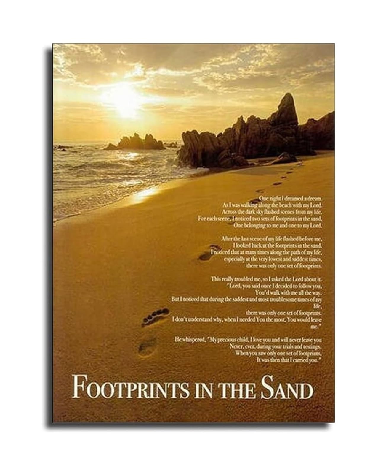 KCDFDVJFBM Inspirational Footprints in The Sand Poem Canvas Wall-Art Modern Christian Art Print for Living Room Nursery Decor(Framed,12x18inch(30x45cm))
