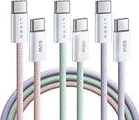 Vista 20 de LISEN Cable USB C, paquete de 5 cables USBC a USBC [0.5 pies] para iPhone 17 16e 15 Pro Max, cable de carga rápida de 60 W C a C para Galaxy Negro