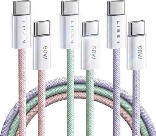 Vista 43 de LISEN Cable USB C, paquete de 3 [3.3/3.3/3.3/3.3 pies] USBC a USBC para iPhone 16e 15 Pro Max, cable de carga rápida de 60 W (3.1 A) C a C