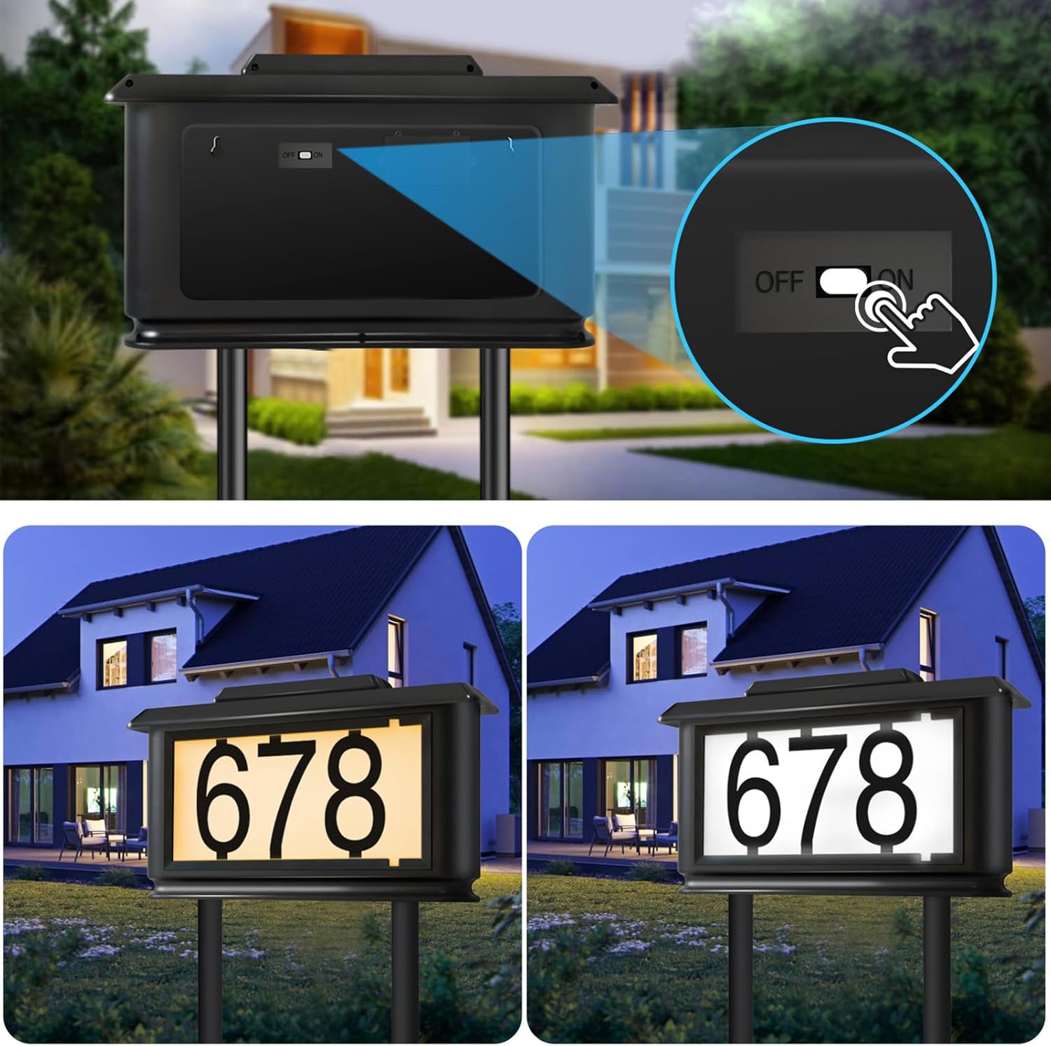 LED Illuminated House Numbers,Outdoor Solar Address Plaque with Smart Light Control and Waterproof Number Stickers, Suitable for Homes and Garages