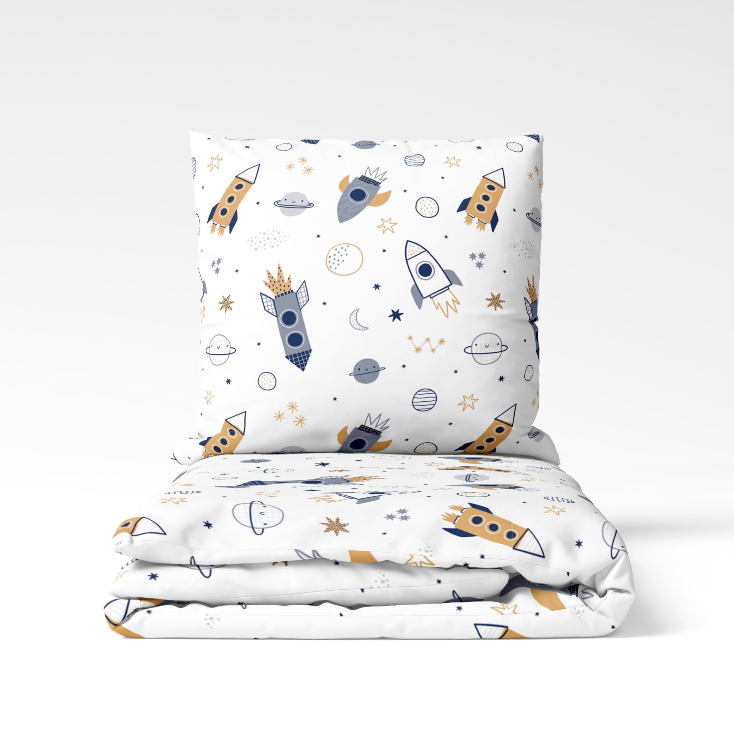 MTOnlinehandel Children's Bed Linen 135 x 200 cm Set - 2-Piece with Pillowcase 80 x 80 cm - Little Universe Bed Linen - Cotton - Choice of Motif - Oeko-Tex Certified (Space)-image-33