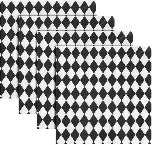 Quera 50 Pack Black White Plaid Paper Napkins Party Supplies Halloween Paper Napkins Clown Cocktail Napkins Perfect For Halloween Dinner Party Decoration 6.5'' X 6.5''