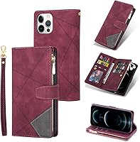 Vista 24 de UEEBAI Funda para iPhone 12 Mini de 5.4 pulgadas, 9 ranuras para tarjetas, cartera de cuero retro a prueba de golpes, con correa de mano, ranuras