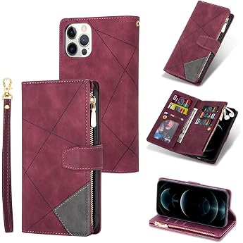 UEEBAI Case for iPhone 14 Pro Max Leather Flip Case Red Diamond