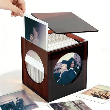 Acrylic Polaroid Photo Frame & Storage Box with Magnetic Lid, Compatible with i-Type/600/SX-70 Films, Clear 4-Side Display Case for Instant Photos, Gift for Polaroid Lover,Graduation Gift