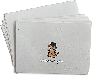 Grad Dog Graduation Thank You Cards - 24 Greeting Cards with Envelopes - Hand-Drawn Notes Eco-Friendly Premium Textured For Graduates and Students