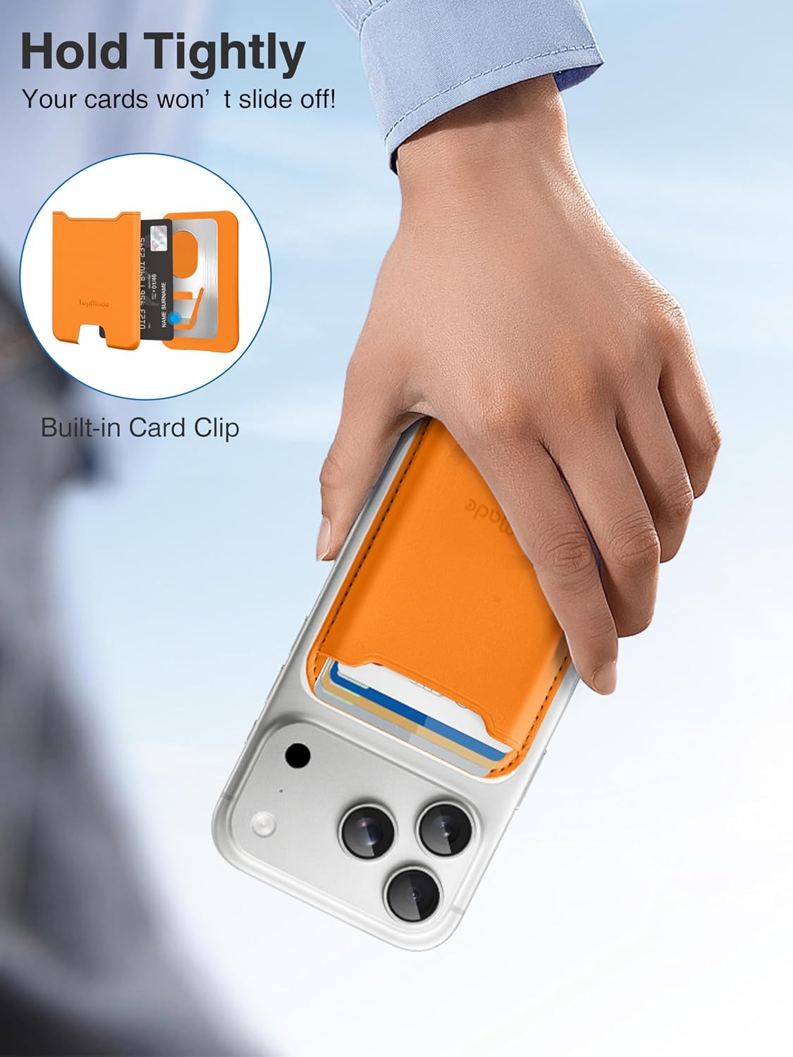 for Magsafe Wallet, Works with Apple Find My, Strongest Magnetic Wallet for iPhone 17/16/15/14/13/12 Series, Leather Magnetic Card Holder with Powerful Magnets, RFID Blocking, Fit 4 Cards, Orange