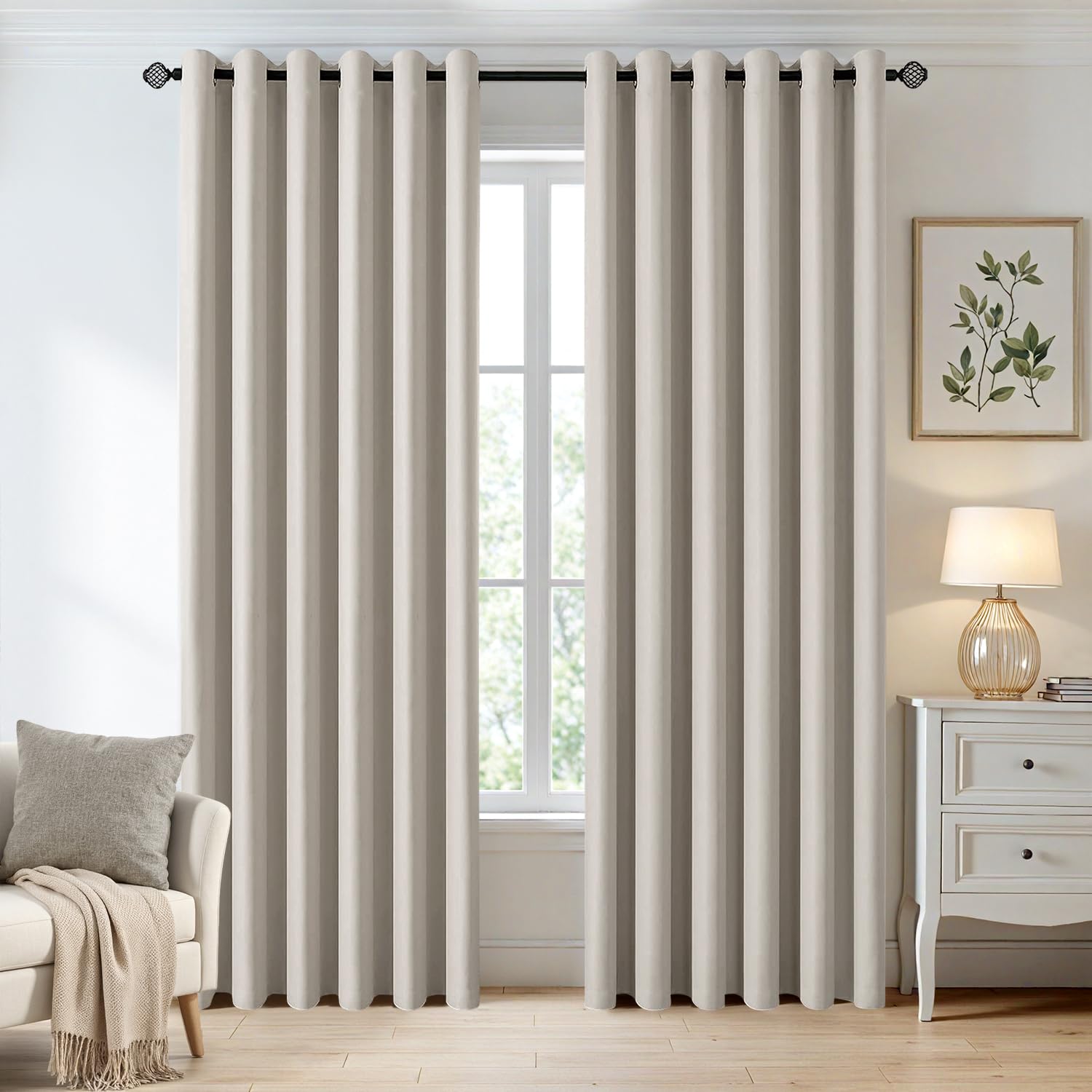 MIULEE Natural Blackout Curtains for Living Room 2 Panel Set, Premium Eyelet Curtains for Bedroom, Thermal Insulated Window Curtain Drapes, Black Out Curtain 90 Drop, Each Panel 90 x 90 Inches